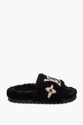 Louis Vuitton Black Monogram Shearling Paseo Flat Slides Size 37