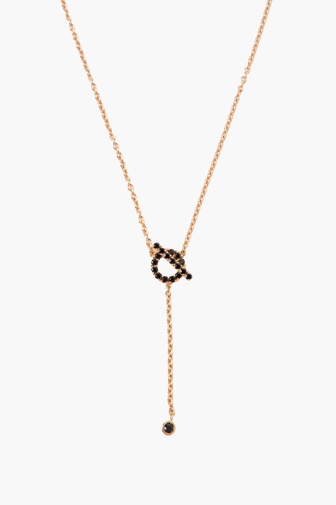 Hermes 18k Rose Gold Black Spinel Finesse Lariat Necklace with Box