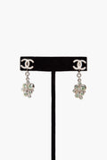Chanel CC Logo With Rhinestone Dangle Clip-On Earrings
