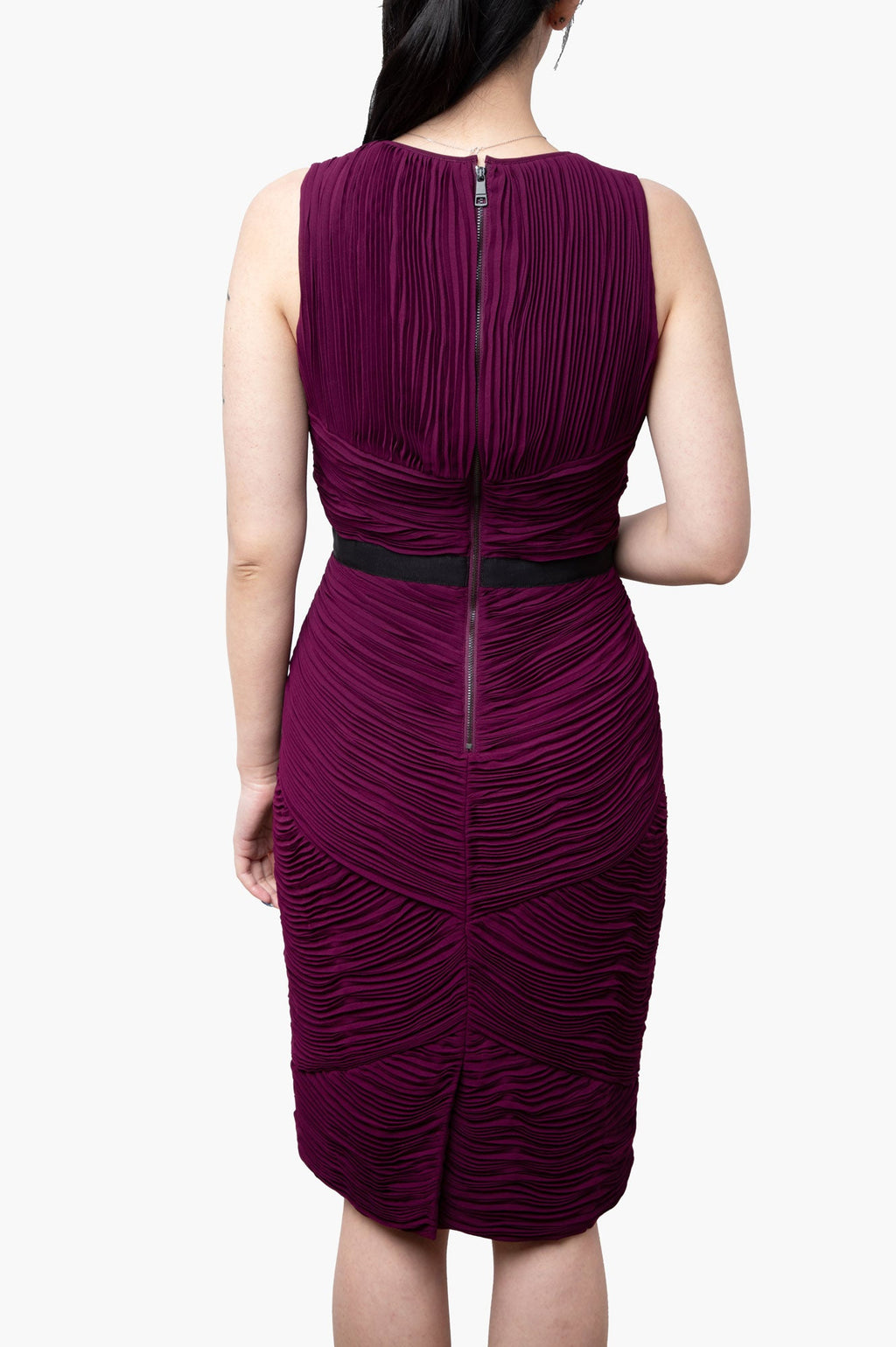 Burberry Deep Purple Crepe Gathered Sheath Dress Size M