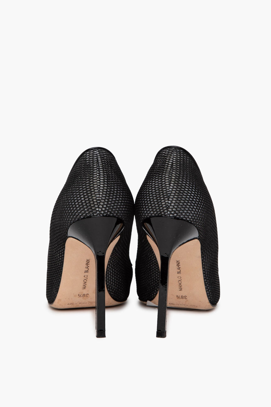 Manolo Blahnik Black Mesh Overlay BB 105 Pointy Toe Pump Size 38.5