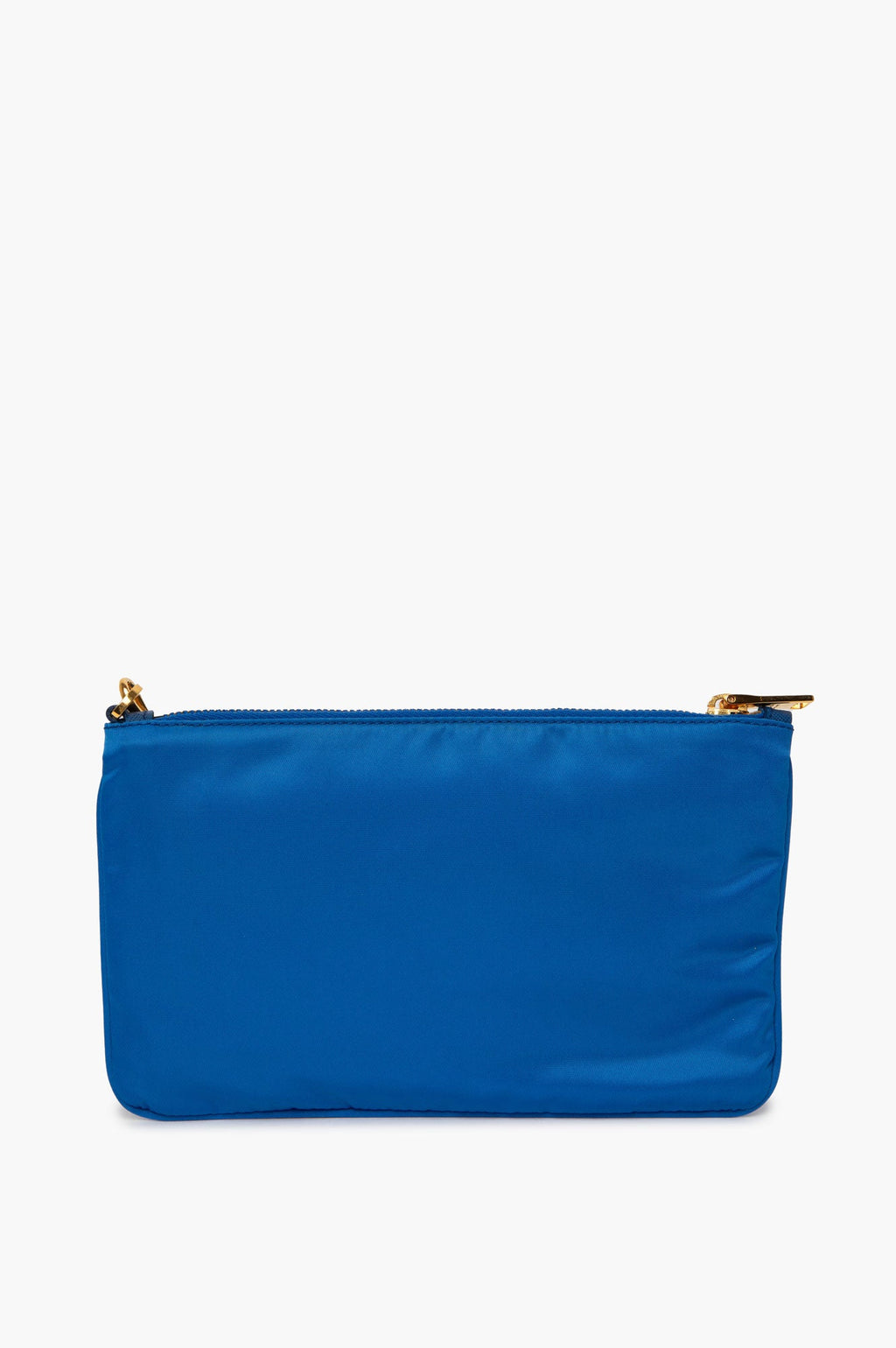 Prada Gold Tone Enamel Logo Blue Tessuto Nylon Wristlet Pouch