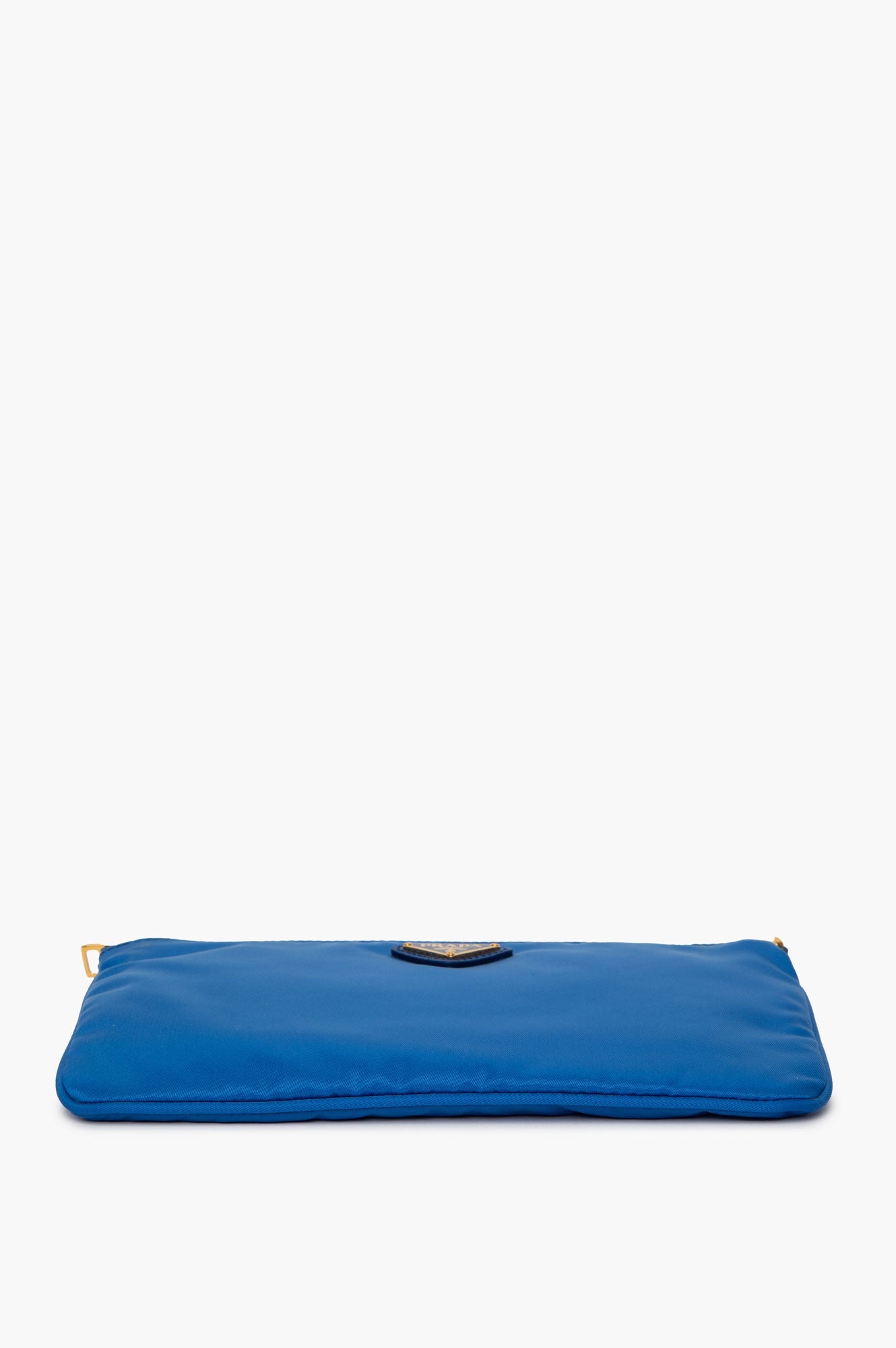 Prada Gold Tone Enamel Logo Blue Tessuto Nylon Wristlet Pouch
