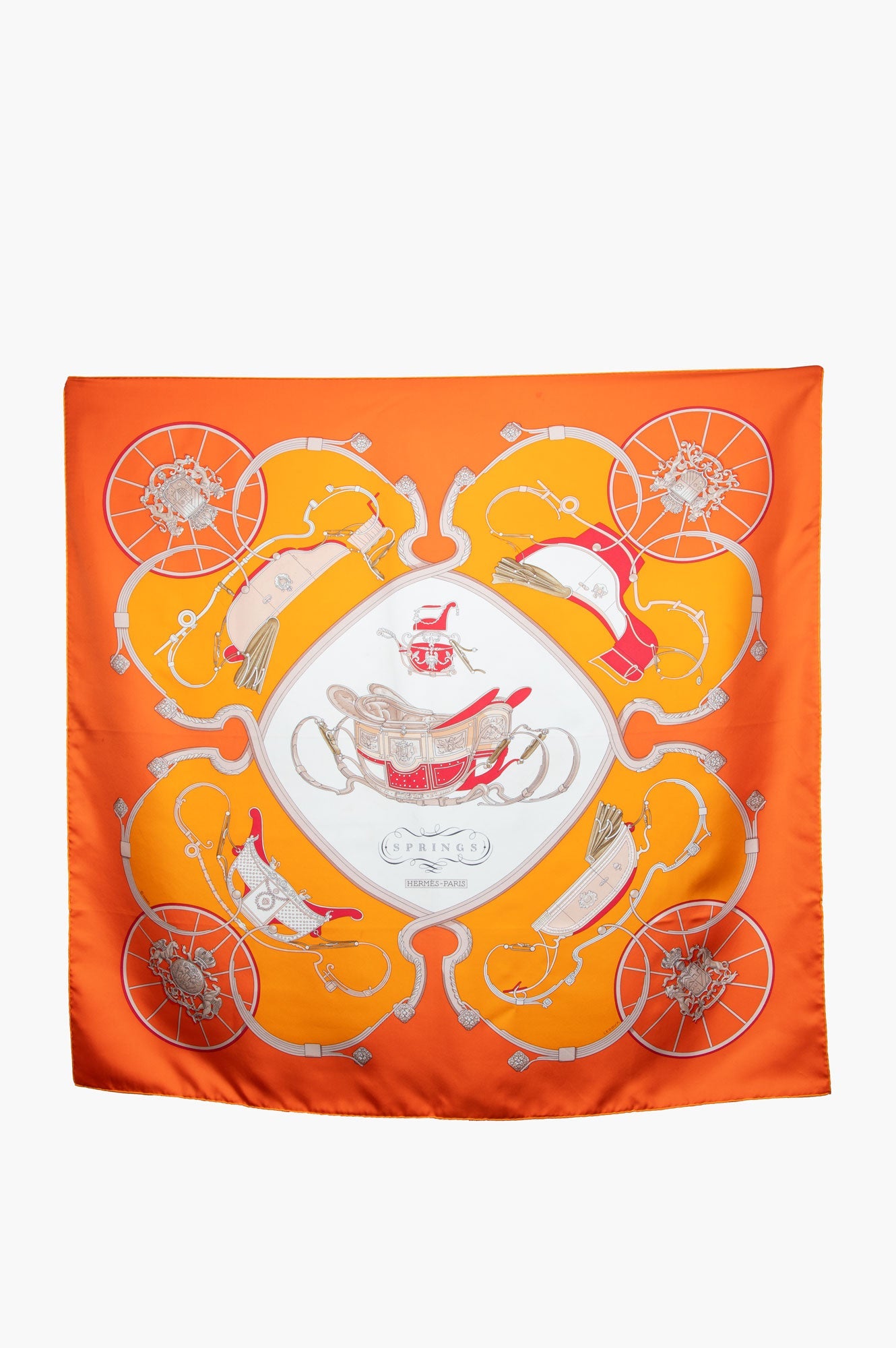 Hermès Carre 90 Springs Capucine Orange Silk Scarf