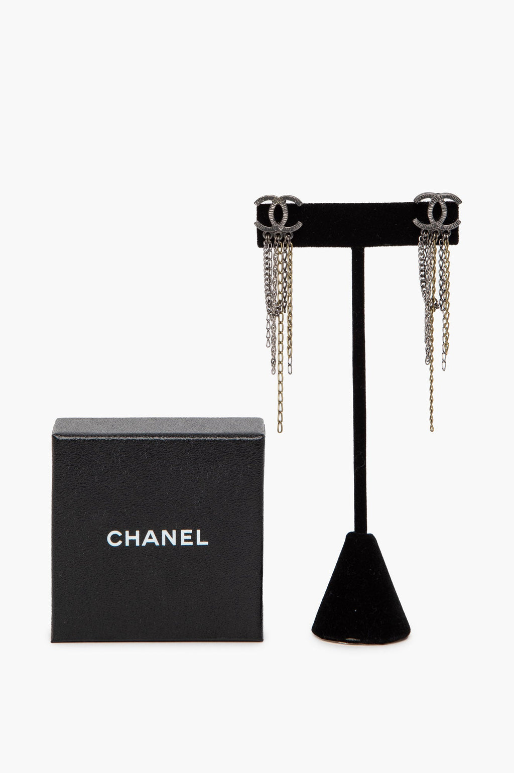 Chanel CC Multi Chain Tassel Drop Earrings