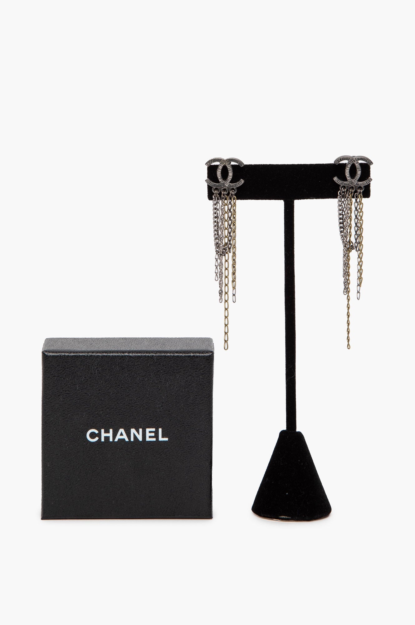 Chanel CC Multi Chain Tassel Drop Earrings