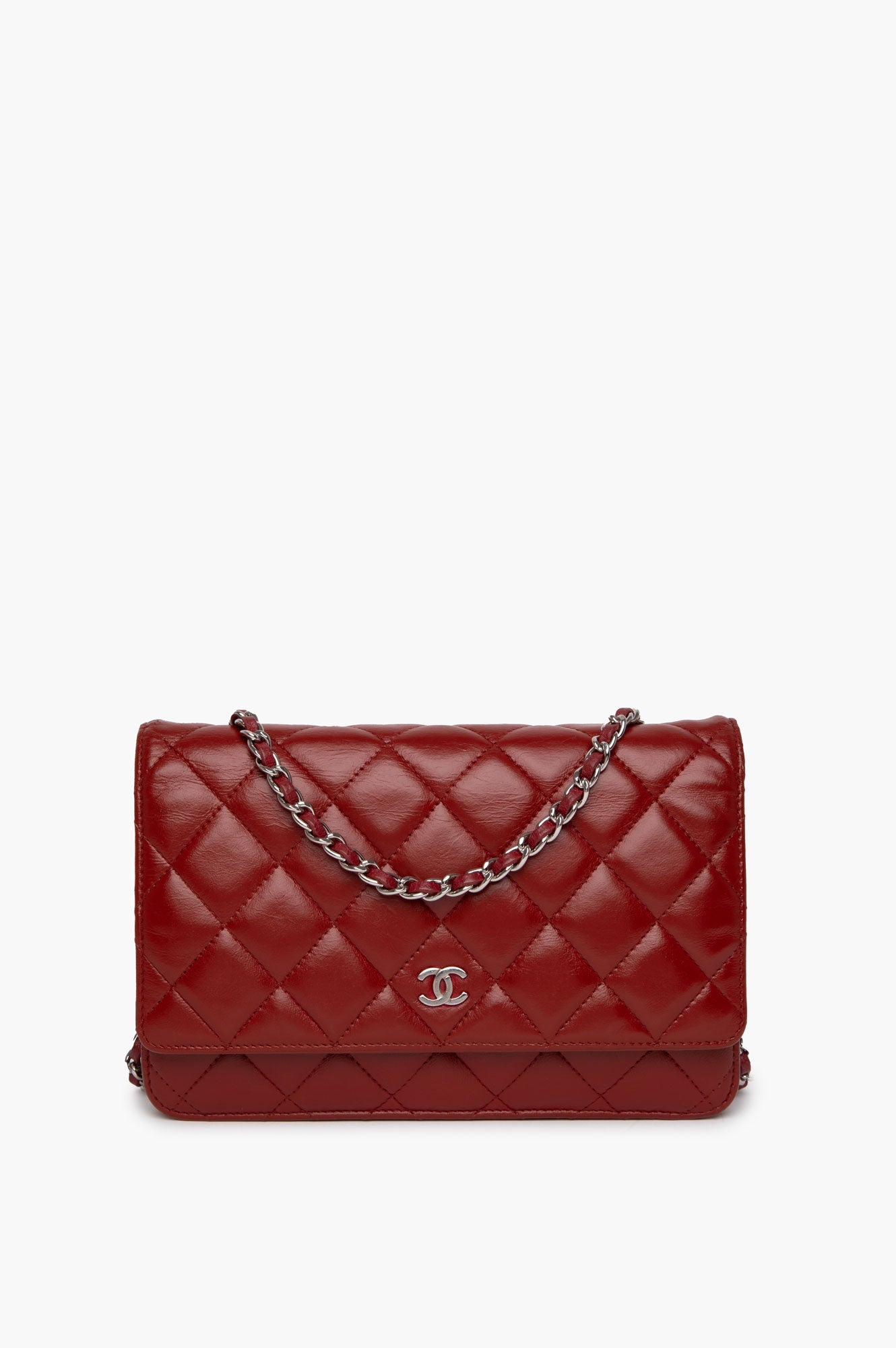 Chanel Red Lambskin Wallet on Chain
