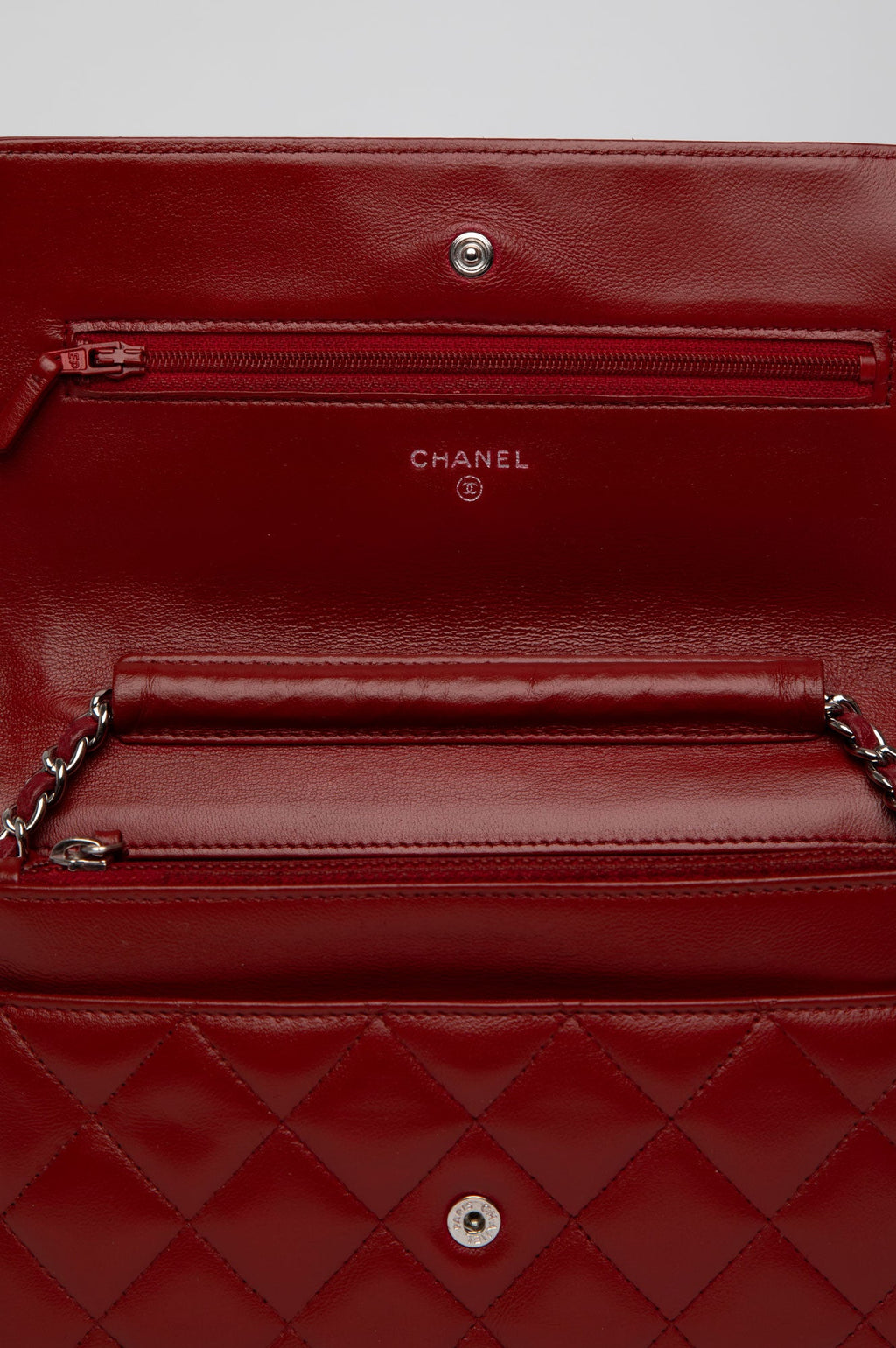 Chanel Red Lambskin Wallet on Chain