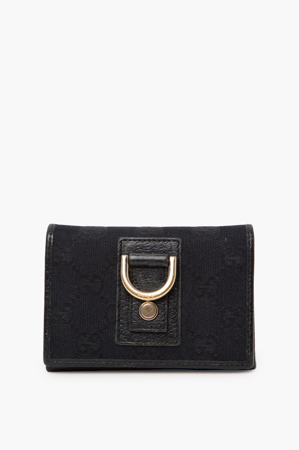 Gucci Vintage Gold Buckle GG Canvas Bi-fold Wallet