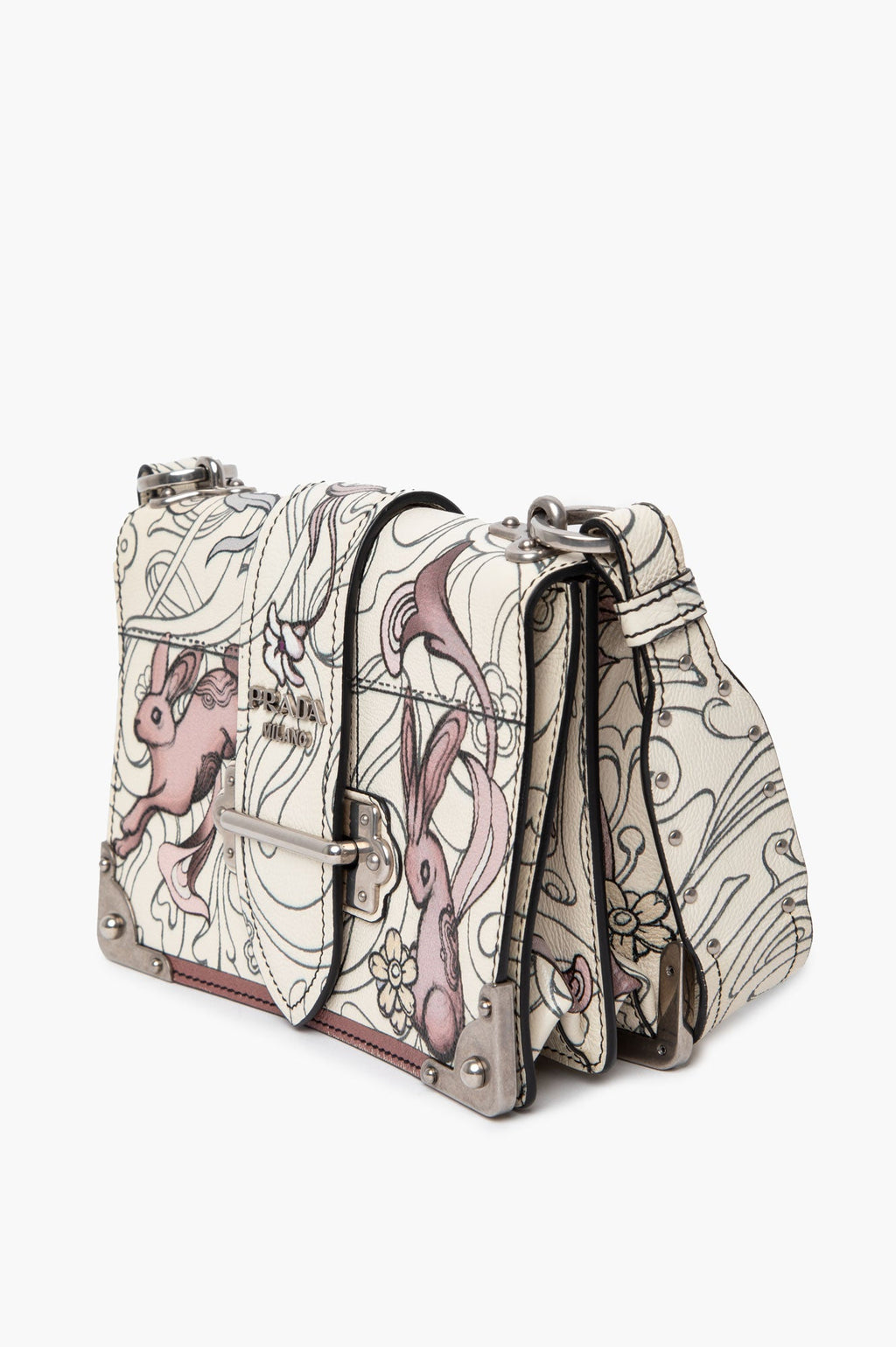 Prada x James Jean Limited Edition Glace Calfskin Rabbit Print Cahier Bag