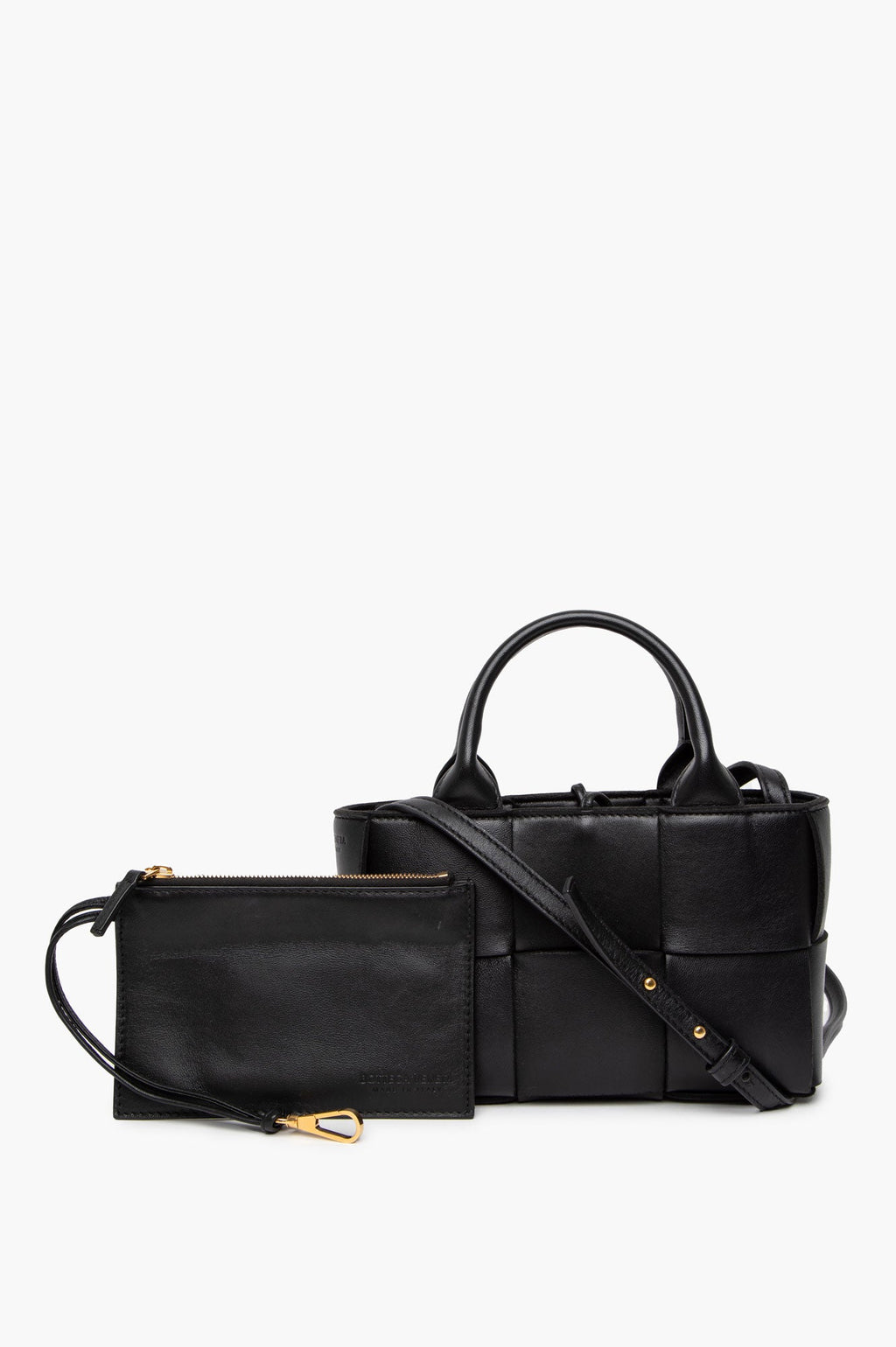 Bottega Veneta Black Leather Arco Mini Intrecciato Tote