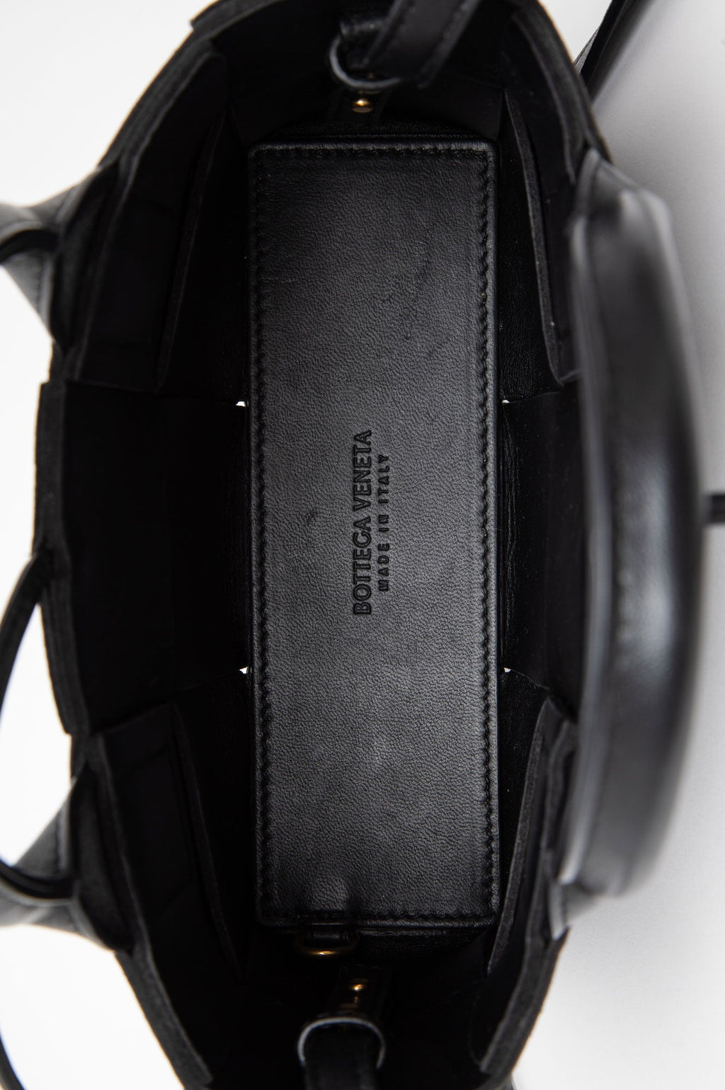 Bottega Veneta Black Leather Arco Mini Intrecciato Tote