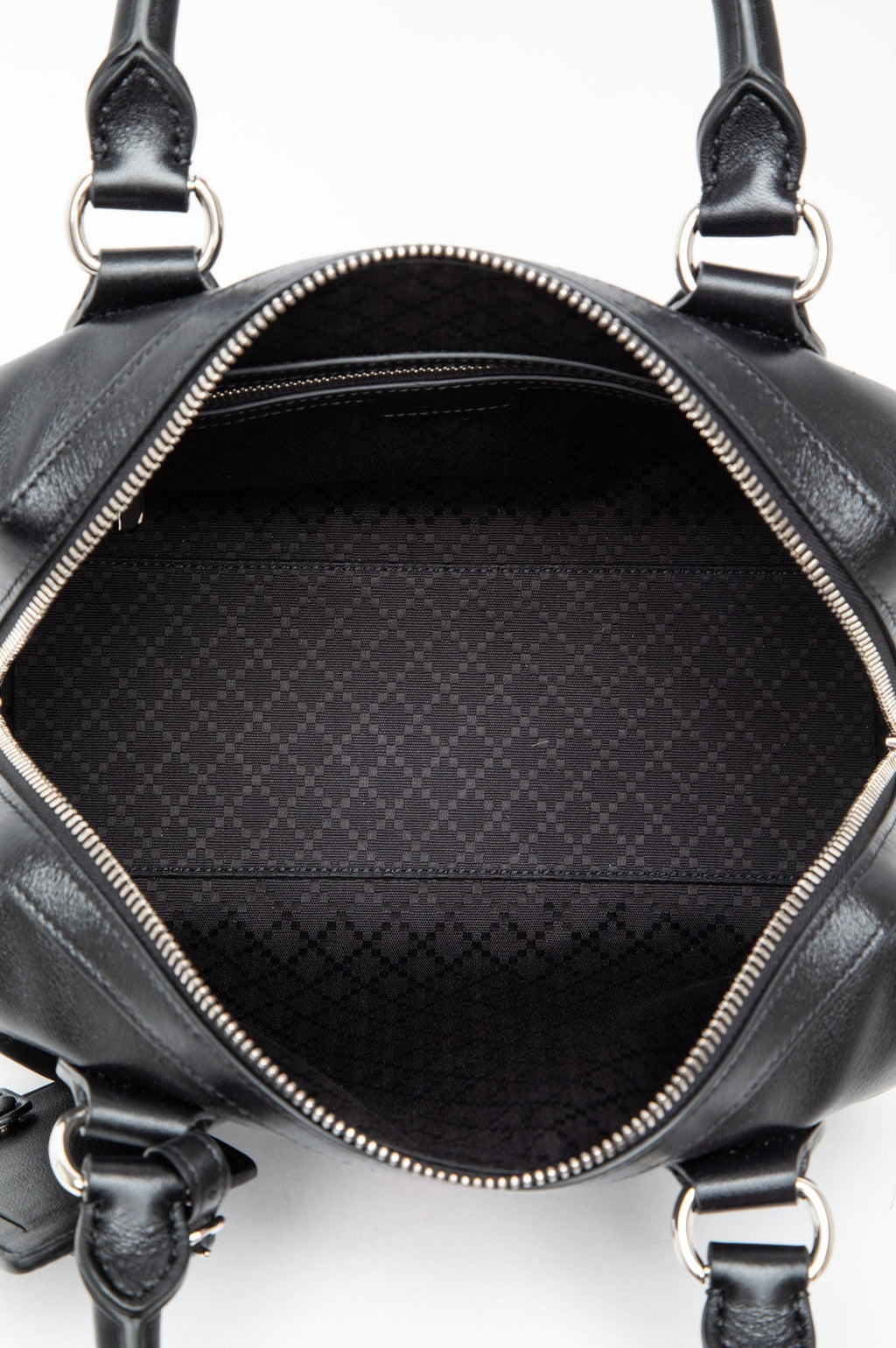 Gucci Black Leather Web Trademark Small Duffle Bag