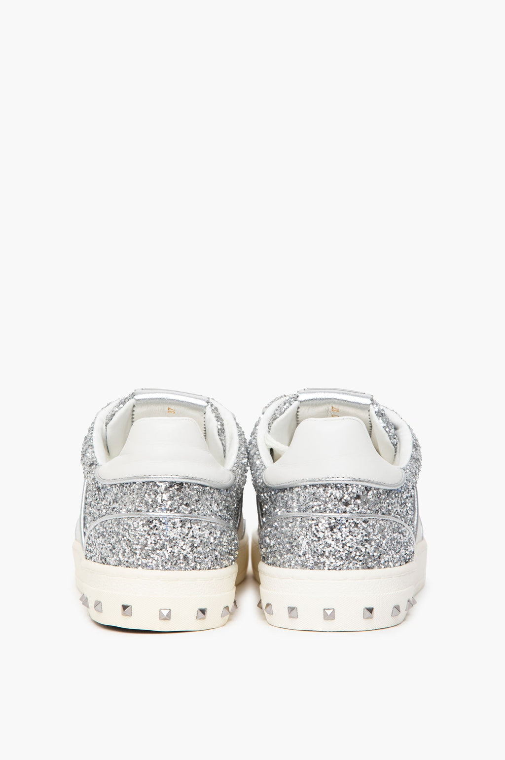 Valentino Silver Fly Crew Glitter Sneakers Size 37