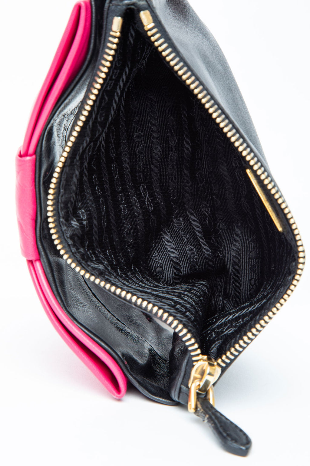 Prada Pink/Black Nappa Fiocco Bow Pouch