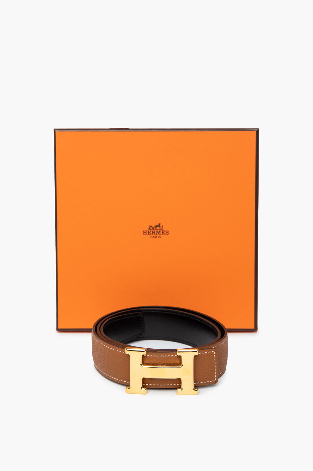 Hermès Noir/Gold Reversible Leather Gold Plated H Buckle Belt 80 cm
