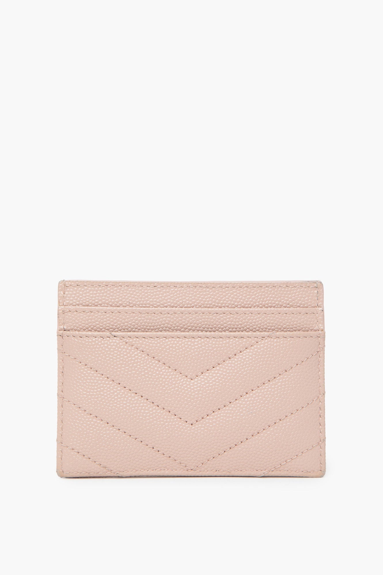 Saint Laurent Cassandre Matelasse Card Case in Poudre Embossed Leather Dark Beige