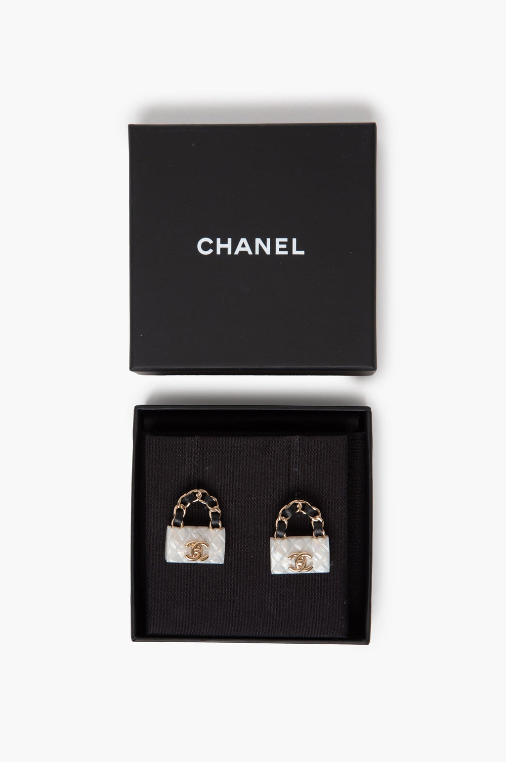 Chanel White Classic Flap Bag Earrings