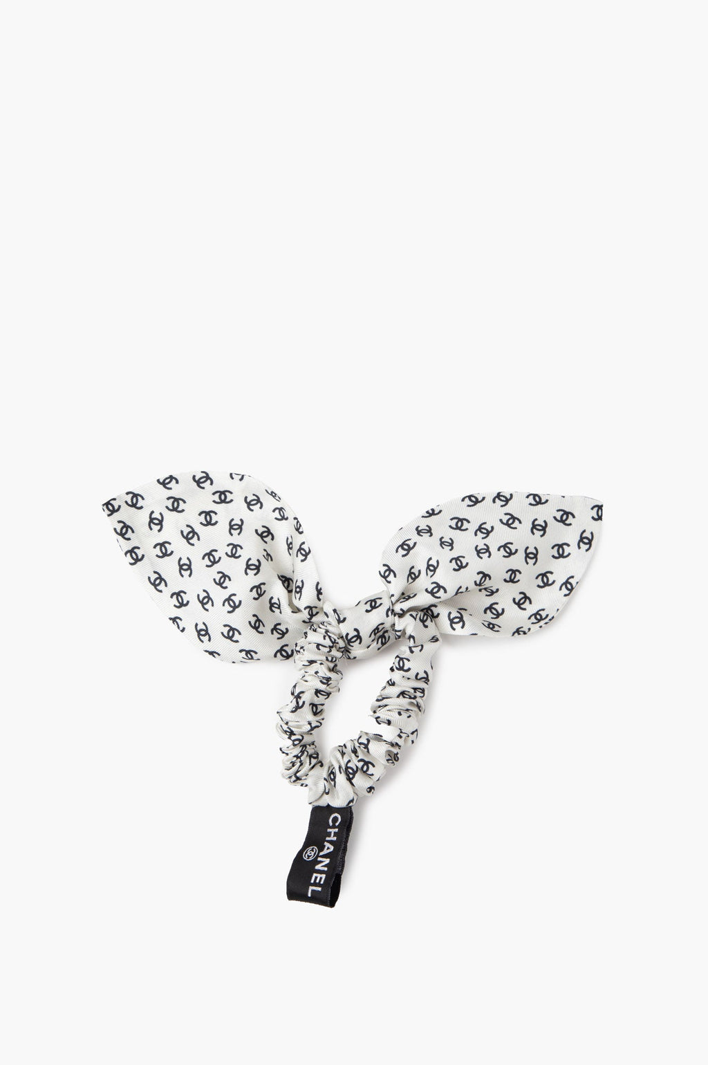 Chanel White Silk CC Bow Scrunchie