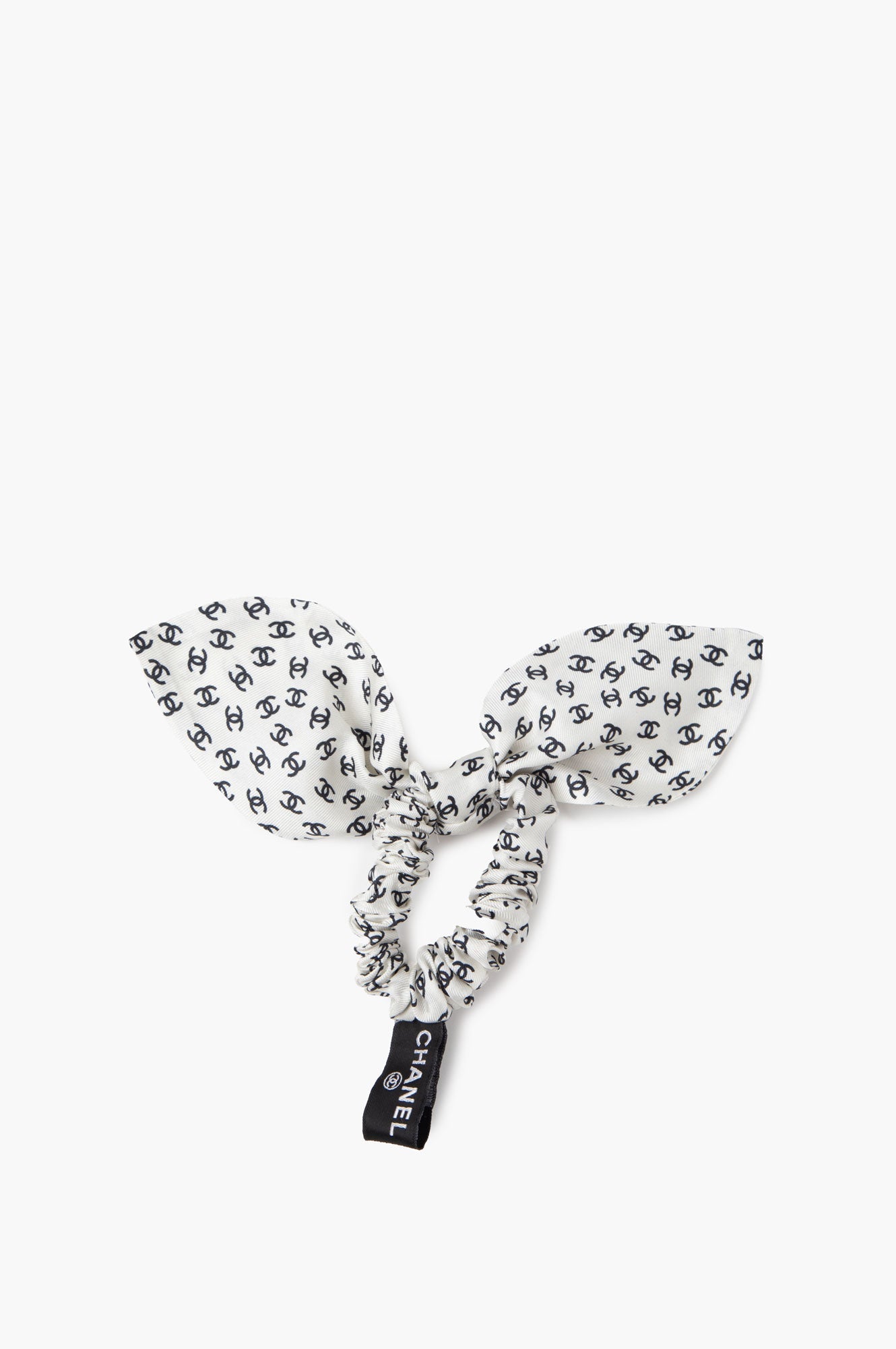 Chanel White Silk CC Bow Scrunchie