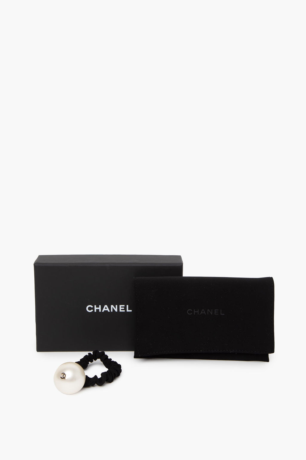 Chanel Black Elasticized Pearl Hair Tie