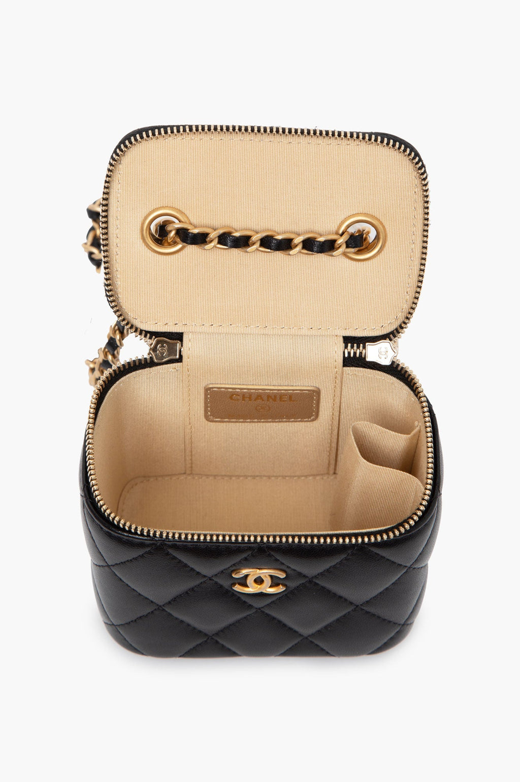 Chanel 2020 Black Pearl Crush Mini Vanity Case Lambskin Chain Bag