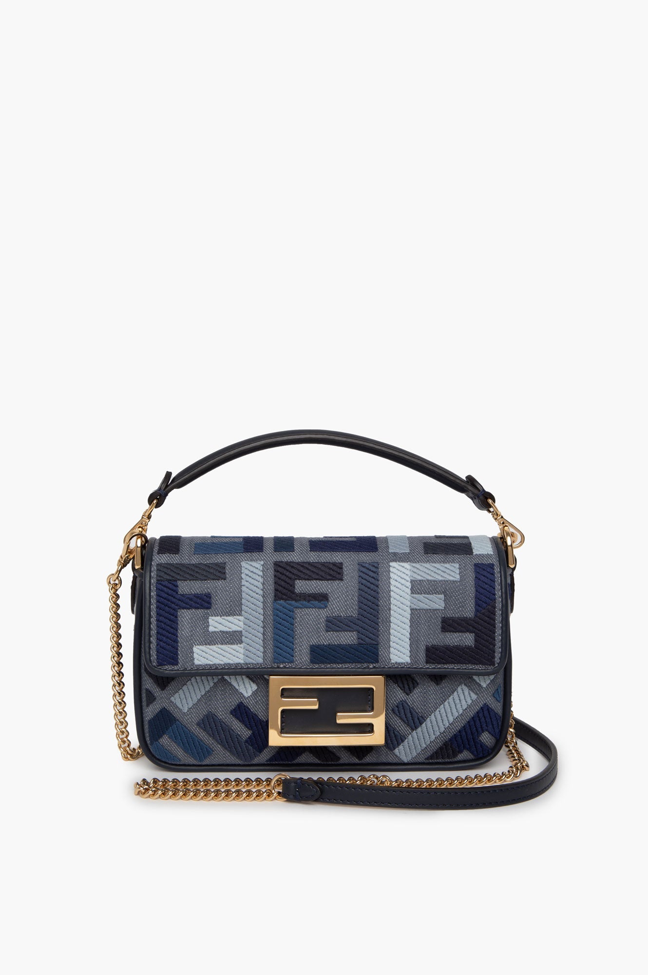 Fendi Blue FF Embroidery Baguette Mini Bag