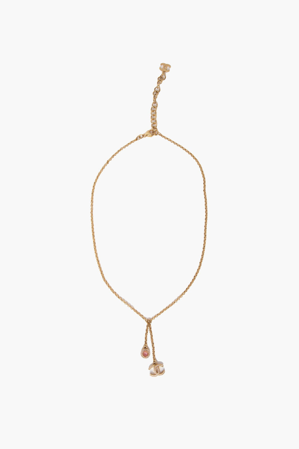 Chanel Gold Tone With Drop Pendant CC Logo Necklace