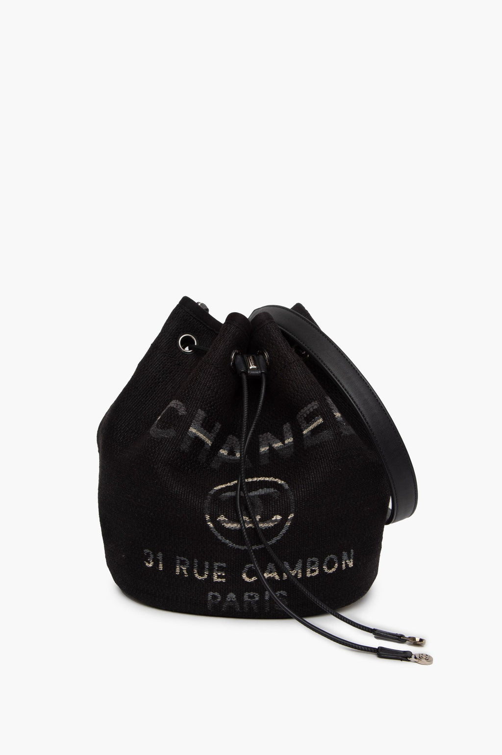 Chanel Black CC Deauville Drawstring Bucket Bag