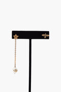 Christian Dior Gold Tone Pearl Chain Dangle & Bee Stud Earrings