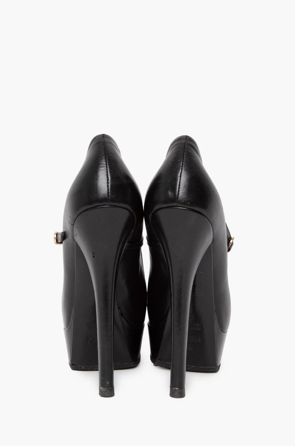 Fendi Black Leather Mary Jane Platform Pumps Size 37