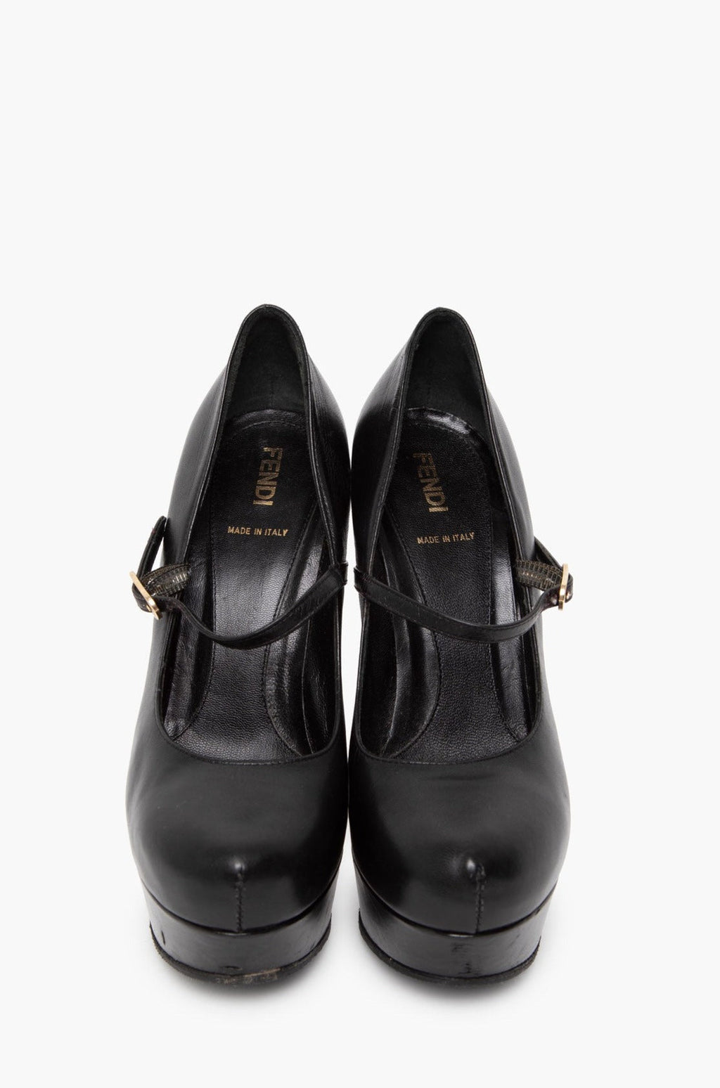 Fendi Black Leather Mary Jane Platform Pumps Size 37