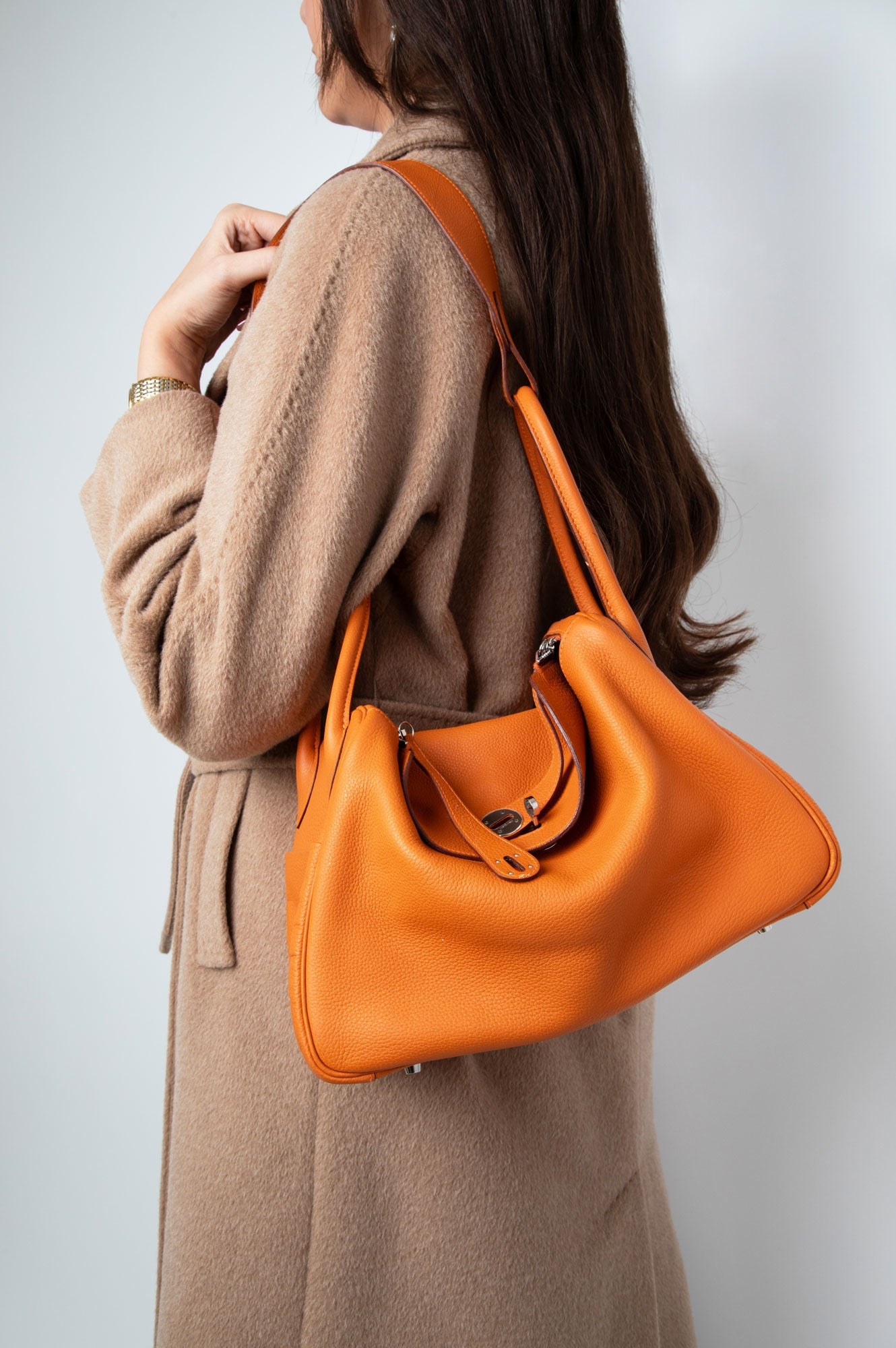 Hermes Orange Lindy 34 Clemence Leather