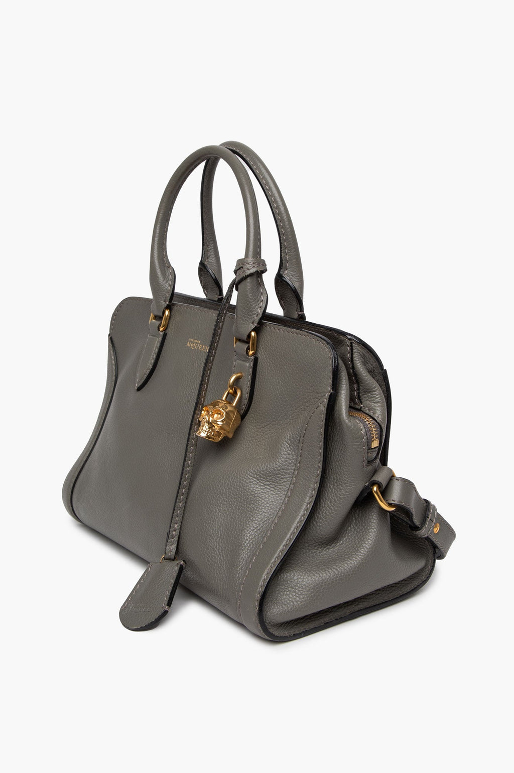 Alexander McQueen Grey Pebbled Skull Padlock Bag