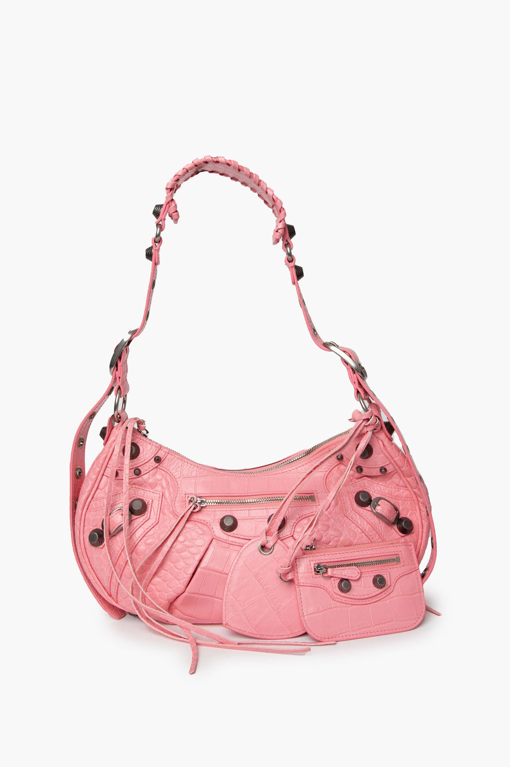 Balenciaga Le Cagole Small Pink Crocodile Embolished City Bag