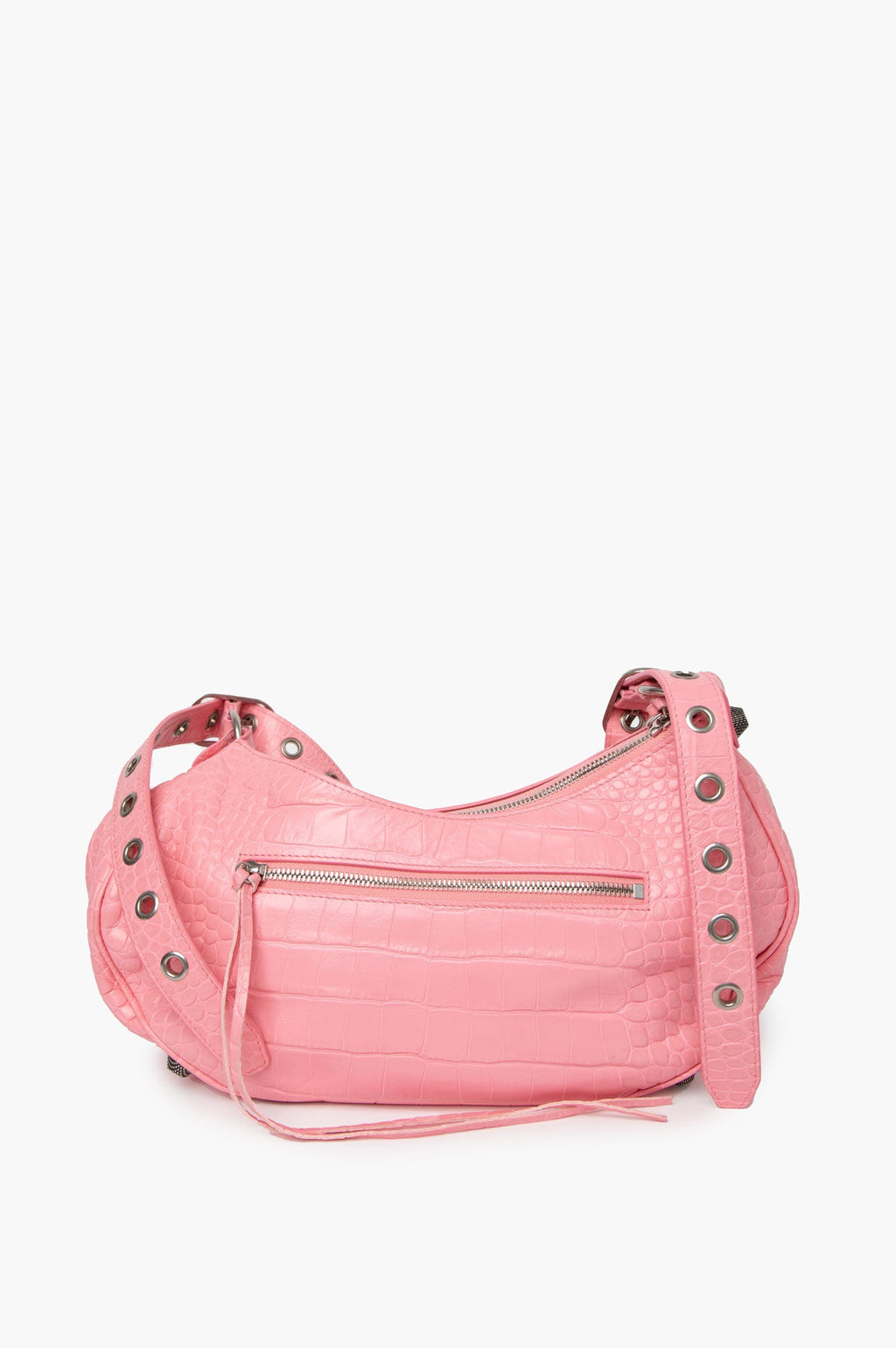 Balenciaga Le Cagole Small Pink Crocodile Embolished City Bag