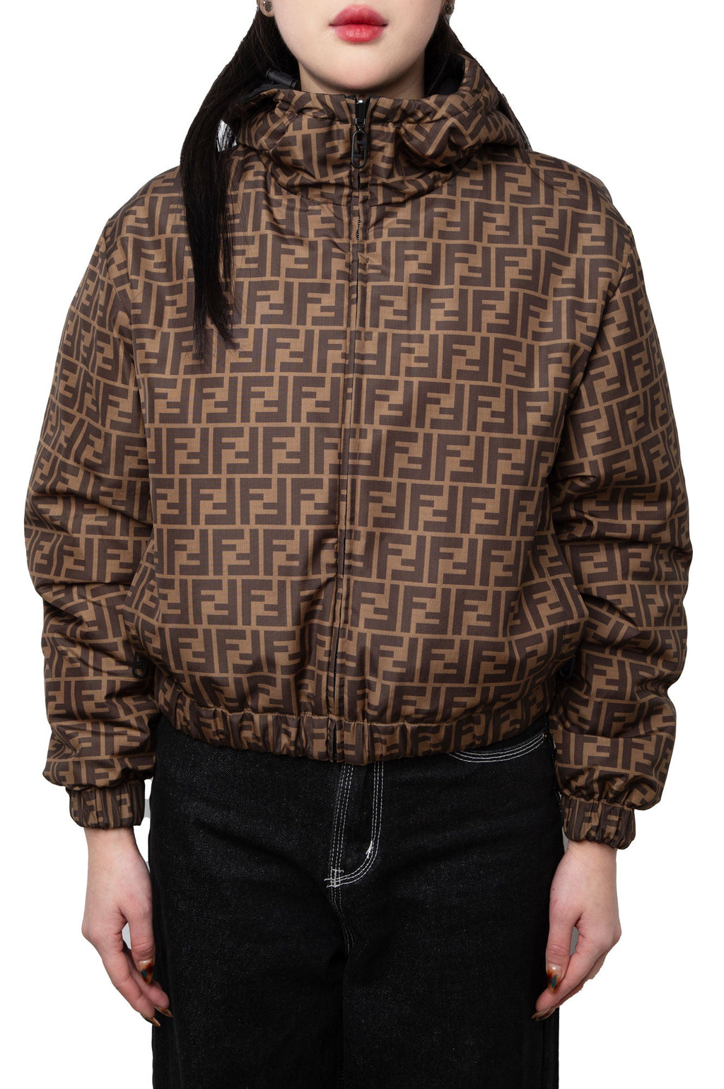 Fendi Brown FF Logo Reversible Jacket Size XS