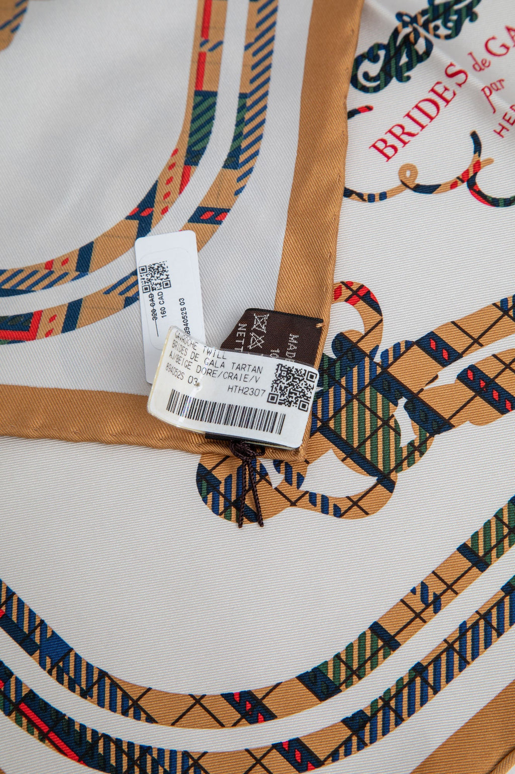 Hermes Gavroche 45 Brides De Gala Beige Tartan Silk Twill Scarf