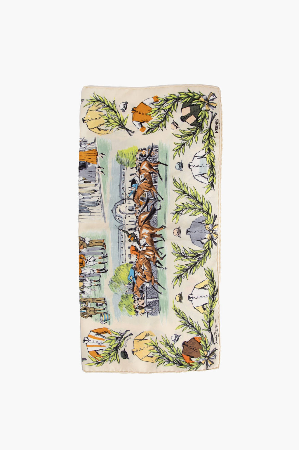 Hermes Beige Chantilly Maurice Taquoy Scarf 45*45