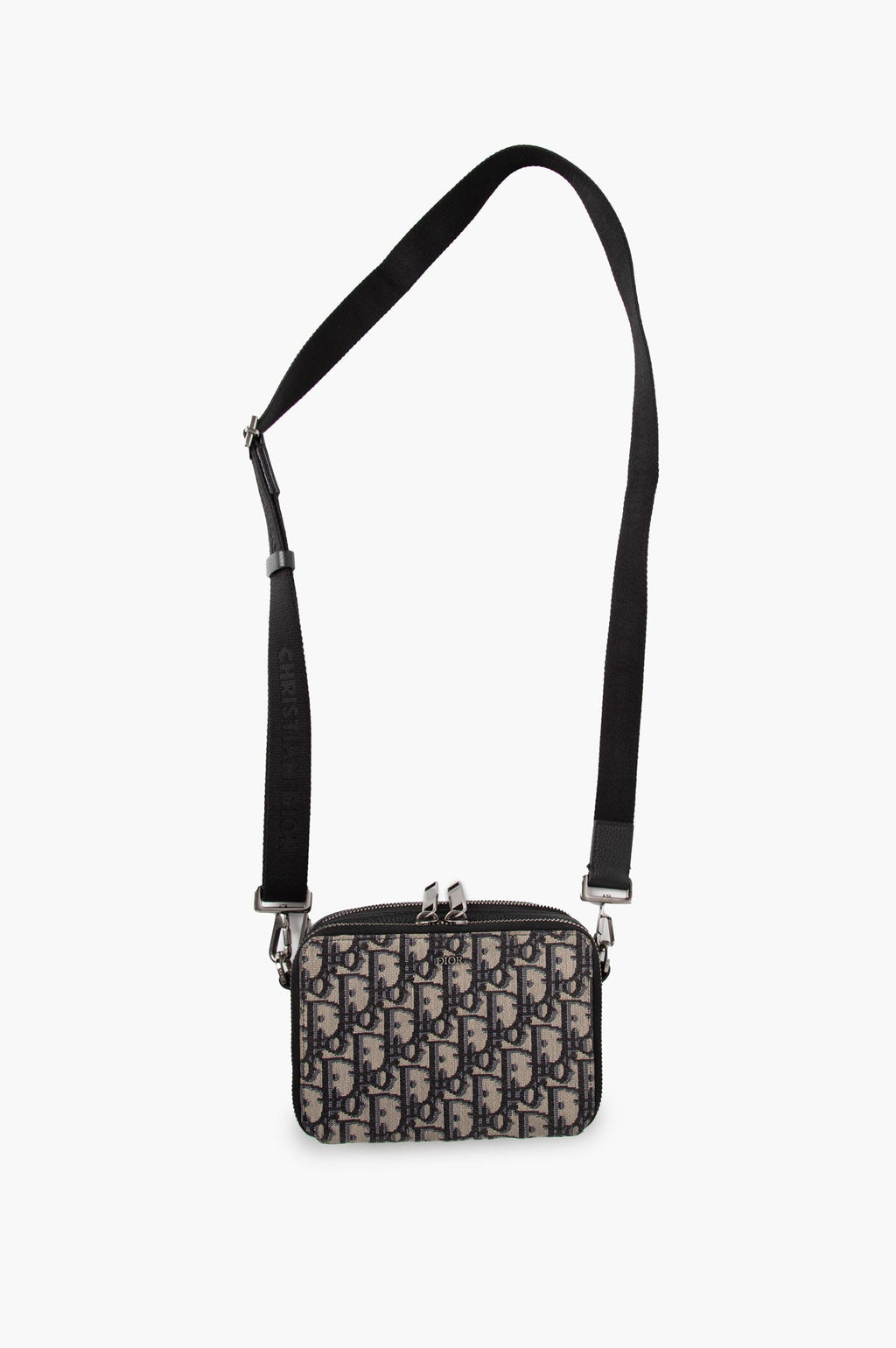 Christian Dior Blue Oblique Double Zip Messenger Bag