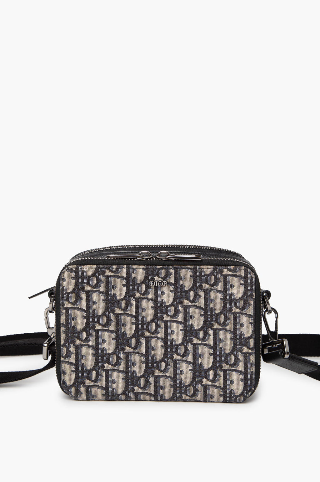Christian Dior Blue Oblique Double Zip Messenger Bag
