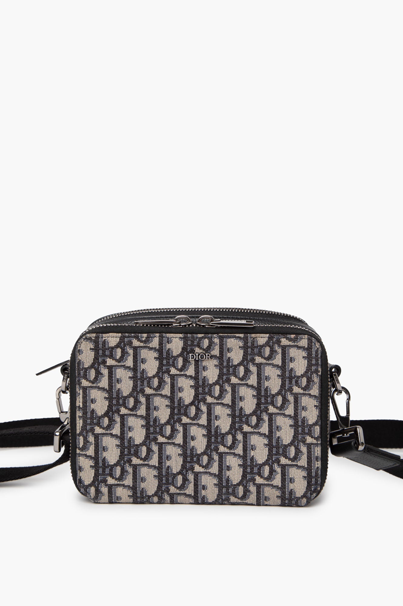 Christian Dior Blue Oblique Double Zip Messenger Bag