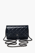 Chanel 2015 Blue Quilted Patent Wallet On Chain
