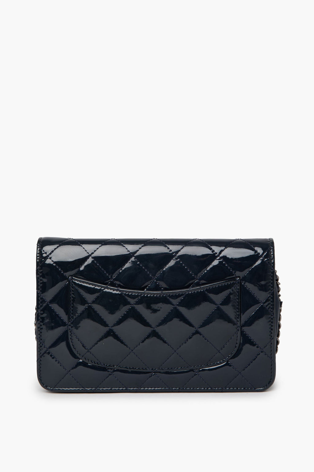 Chanel 2015 Blue Quilted Patent Wallet On Chain