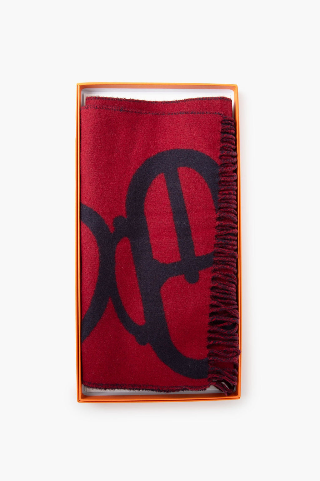 Hermes Cashmere Boucles et Camails Muffler Marine Bordeaux Scarf