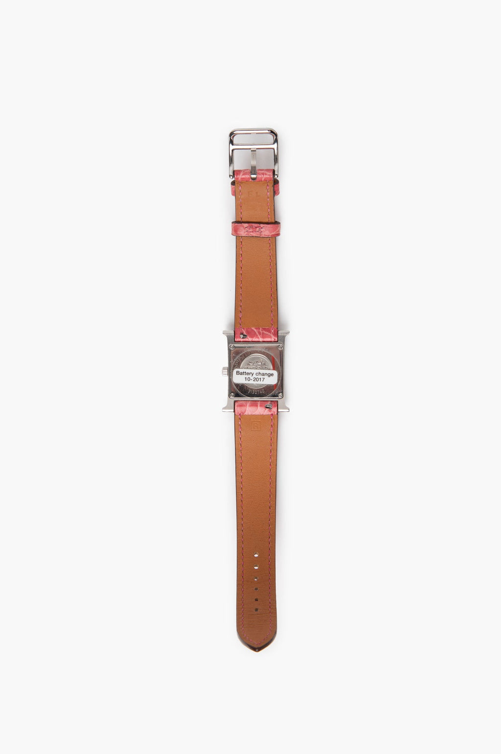 Hermes Pink Heure H Watch with Crocodile Strap