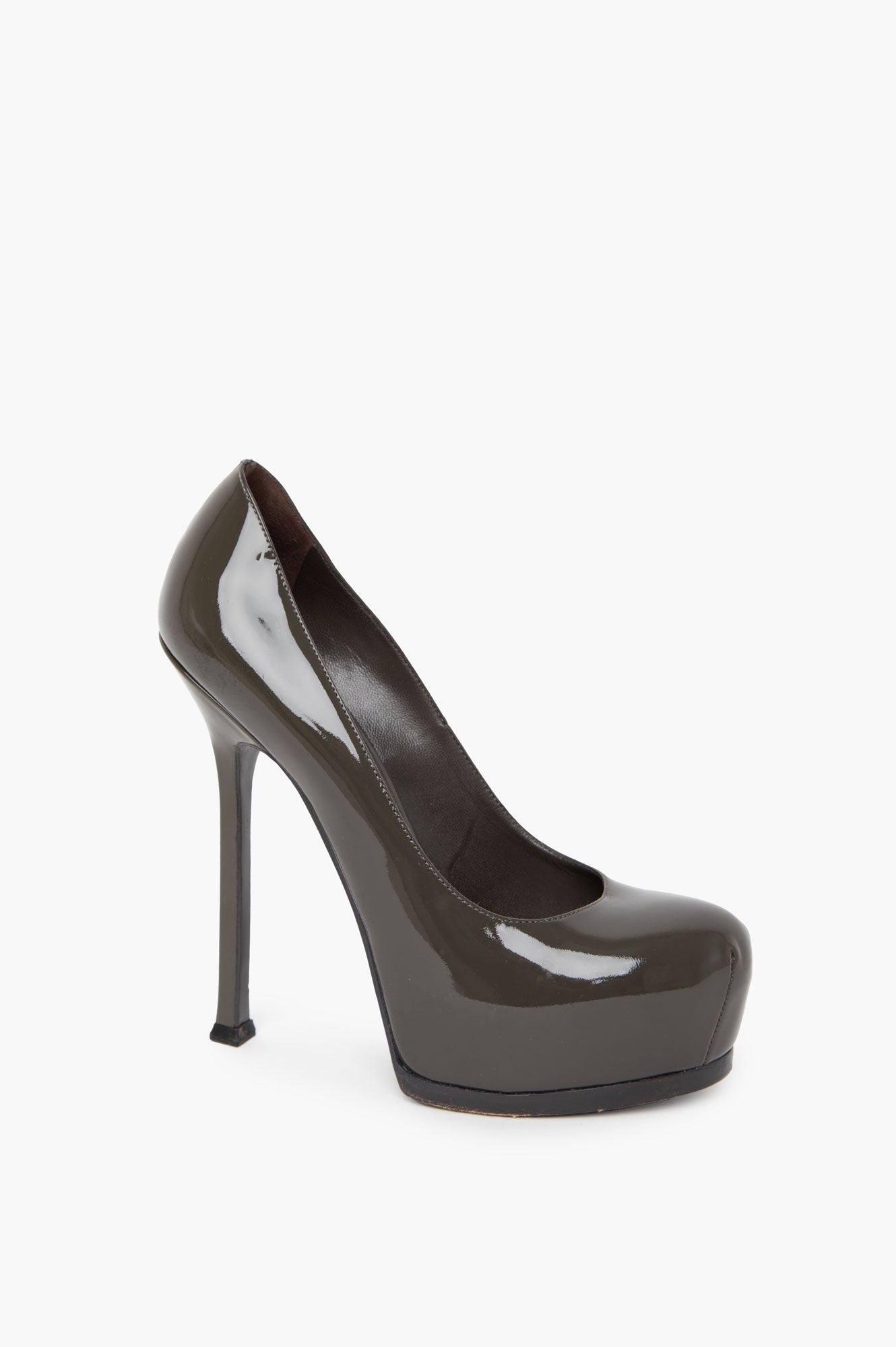 Saint Laurent Olive Green Patent Platform Heel Size 37