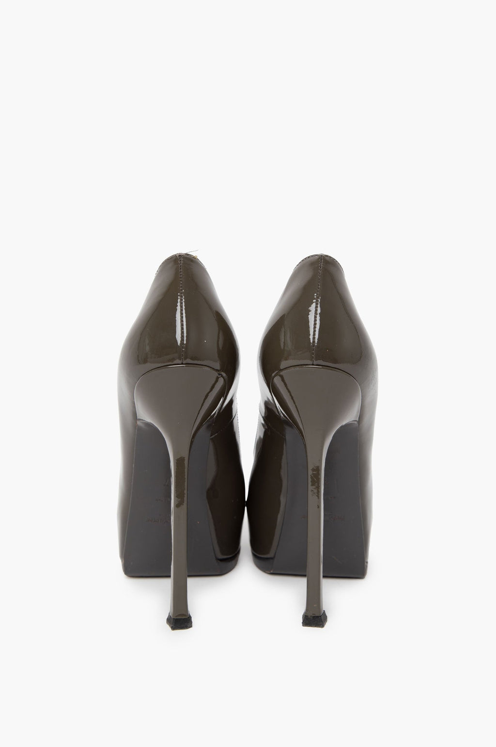 Saint Laurent Olive Green Patent Platform Heel Size 37