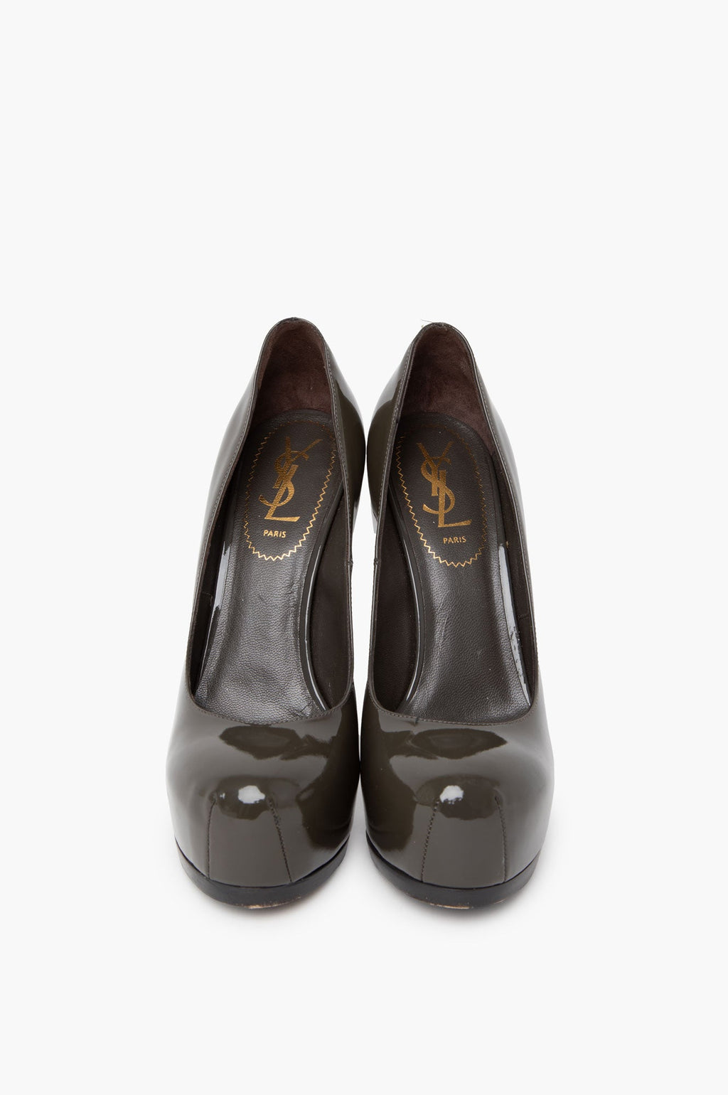 Saint Laurent Olive Green Patent Platform Heel Size 37