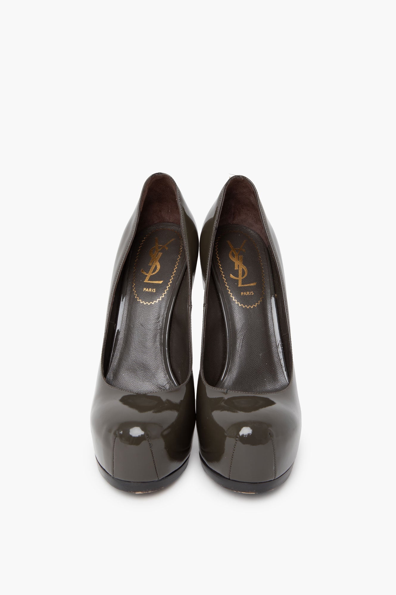 Saint Laurent Olive Green Patent Platform Heel Size 37